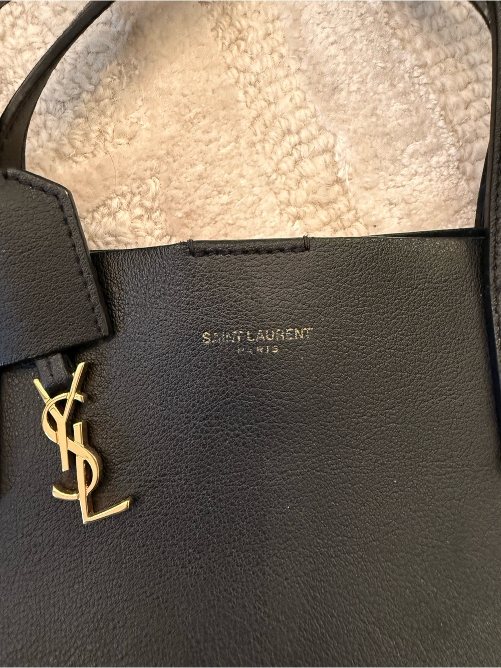 Saint Laurent Black Leather Tote with Gold YSL Charm - Picture 4 of 6